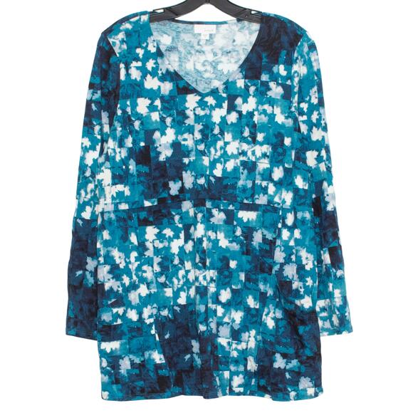 Pure J Jill Tunic Top Abstract Boho Cottage Artsy Coastal Comfort Blue Medium - Picture 1 of 6